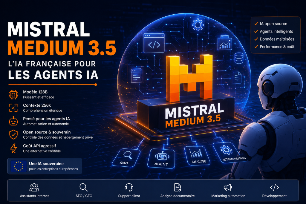 Mistral AI Medium 3.5, l'IA française pour agents IA, modèle puissant et open source.