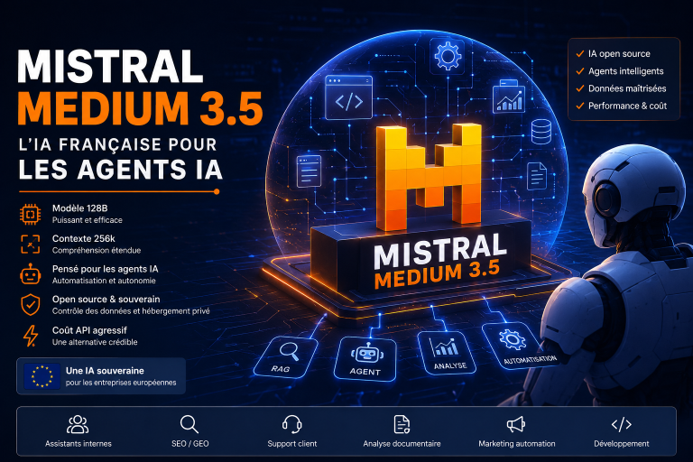 Mistral AI Medium 3.5, l'IA française pour agents IA, modèle puissant et open source.